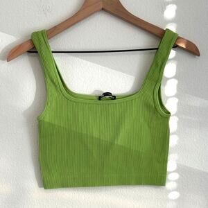 Zara Ribbed Lime Green Cropped Tank Square Neck Sleeveless Basic Size M-L